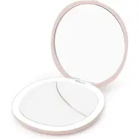 Uniq Specchio da viaggio compatto a LED con ingrandimento 5x, bifacciale, rosa