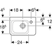 Geberit Renova Plan, lave-mains, saillie réduite, 36x25 cm, 1 trou de robinetterie, avec trop-plein, 500382, 500.382.01.8, 500.382.01.8