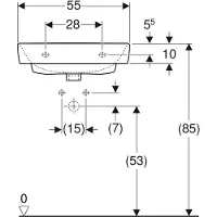 Geberit Renova Plan, lavabo, 55x44 cm, sans trou pour robinetterie, sans trop-plein, 501635, 501.635.00.8, 501.635.00.8