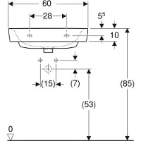 Geberit Renova Plan, lavabo, 60x48 cm, 1 trou pour robinet, sans trop-plein, 501637, 501.637.00.8, 501.637.00.8