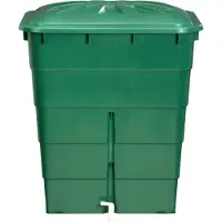 Garantia Barile rettangolare per pioggia 300L verde. con coperchio e rubinetto