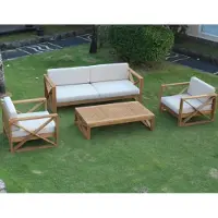 Lestix International Poltrona da salotto in teak, modello Molveno, con braccioli e cuscino per la seduta. Realizzata in legno massello, resistente agli agenti atmosferici