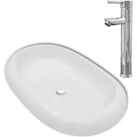 vidaXL Lavandino da bagno con miscelatore in Vetroceramica ovale bianco