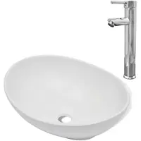 vidaXL Lavandino da bagno con miscelatore in Vetroceramica ovale bianco