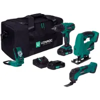 Vonroc Set elettroutensili VPower 20V - 2.0Ah | Incl. 3 utensili, 2 batterie e caricatore