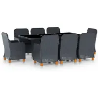 vidaXL set da pranzo da giardino 9 pezzi con cuscini in poly rattan grigio scuro