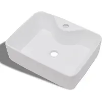 vidaXL Lavabo in Vetroceramica con foro per rubinetto bianco quadrato