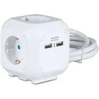 V-TAC prese di corrente a 4 vie - USB - IP20 - Bianco - Cavo da 1,4 m - Presa di corrente - Power Cube