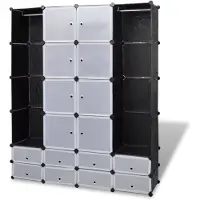 vidaXL Armadio modulare a 18 scomparti bianco/nero 37x146x180,5 cm