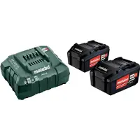 Metabo Pacchetto energia 18 V Confezione da 2 batterie 18 Volt + caricabatteria rapido - 2 x 4,0 Ah Li-Power, ASC 55, scatola