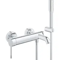 GROHE Essence Mitigeur monocommandé pour bain, montage mural, saillie 193mm, avec ensemble de douche, chrome, 25249001, 25249001