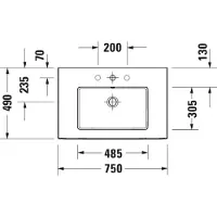 Duravit Lavabo « White Tulip », largeur 750 mm, 1 trou pour robinet, avec trop-plein, 2363750000, 2363750000