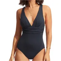 Seafolly Women's Collective Cross Back One Piece Costume intero Donna (44, blu)