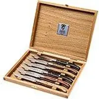 Claude Dozorme Laguiole 6-pz set di coltelli da bistecca, diversi tipi di legno