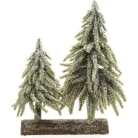 Christmas Decoration Albero di Natale con doppia base in legno innevata (28 x 16 x 28 cm)