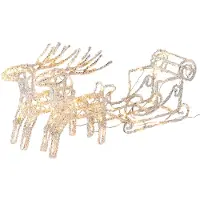 Konstsmide Set LED in acrilico "Slitta con 2 renne", con 84 diodi statici e 12 scintillanti, 96 diodi bianco caldo, trasformatore da esterno 24V (IP44), 1,92W, cavo trasparente - 6192-103