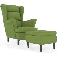 vidaXL Sedia ad ala con sgabello in velluto verde chiaro