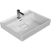 BELVIT Lavabo da appoggio in Vetroceramica , modello da parete, dimensioni 80x48x10 cm, con foro per il tappo di scarico con troppofilo