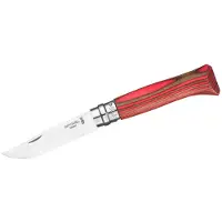 Opinel No. 08, 002390, Satin Stainless Steel, Red Laminated Birch, coltello da tasca
