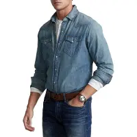 Ralph Lauren per uomo. 710703936001 Camicia western in denim blu slub (XXL), Casual, Cotone, Classico, Manica lunga