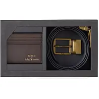 Ralph Lauren per uomo. 405880721002 Set cintura in pelle marrone e portacarte (OSFA), Casual, Classico