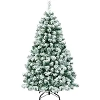 Costway Albero di Natale artificiale 135 cm, albero di Natale 400 aghi in PVC con neve, 200 LED bianchi caldi e supporto in metallo, albero di Natale artificiale