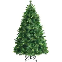 Costway albero di Natale a matita 225cm, albero di Natale artificiale 641 aghi in PVC con neve, albero di Natale artificiale con 350 LED bianchi caldi e supporto in metallo