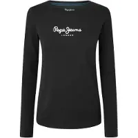 Pepe Jeans per donna. PL505203 T-shirt New Virginia Ls N nera (S), Nero, Casual, Cotone, Manica lunga