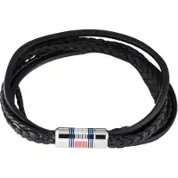 Tommy Hilfiger Bracciale di lusso da uomo in pelle nera Multi Layer 2790426
