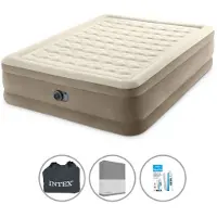 Intex Letto gonfiabile - 2 persone - 152 x 203 x 46 cm - Beige - Con pompa incorporata + lenzuola antracite + set di riparazione