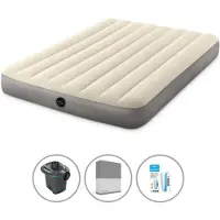 Intex Letto gonfiabile - 2 persone - 137 x 191 x 25 cm - Beige + pompa elettrica - 650 litri/min + lenzuolo di ricambio antracite + kit di riparazione