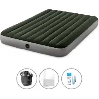 Intex Letto gonfiabile - 2 persone - 152 x 203 x 25 cm - Verde - Con pompa + lenzuolo bianco + set di riparazione