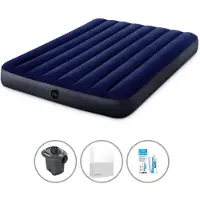 Intex Letto gonfiabile - 2 persone - 137 x 191 x 25 cm - blu + pompa elettrica - 650 litri/min + lenzuola bianche + kit di riparazione