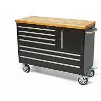 HBM carrello porta attrezzi mobile, banco da lavoro con piano di legno 122 cm, nero
