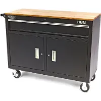 HBM carrello porta attrezzi professionale mobile con banco da lavoro, 117 cm, nero