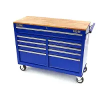 HBM carrello porta attrezzi mobile, banco da lavoro con piano di lavoro in legno 117 cm, blu