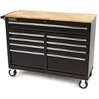 HBM carrello porta attrezzi mobile, banco da lavoro con piano di lavoro in legno 117 cm, nero