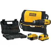Stanley FATMAX SFMCD711DMA-QW - Trapano avvitatore Impact V20, 18V, 2 velocità, Set di 50 accessori inclusi, 1 batteria da 2,0 Ah, 1 batteria da 4,0 Ah e 1 borsa per attrezzi