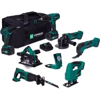 Vonroc Set di utensili VPower 20V – 4.0Ah | Incl. 7 utensili, lampada da lavoro LED, 2 batterie 4.0Ah e caricabatterie rapido