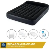 Intex Letto ad aria - 2 persone - 137 x 191 x 25 cm - Blu - Con pompa incorporata, lenzuola bianche, cuscino, federe Molton 2 in 1 e set di riparazione