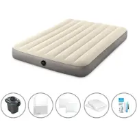 Intex Letto gonfiabile - 2 persone - 137 x 191 x 25 cm - Beige + pompa elettrica - 650 litri/min + lenzuola bianche + cuscino + federe Molton 2 in 1 + set di riparazione