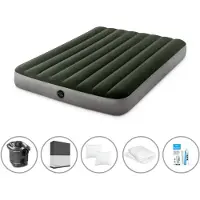 Intex Letto ad aria - 2 persone - 137 x 191 x 25 cm - Verde - Con pompa + lenzuola bianche + cuscino + federe Molton 2 in 1 + set di riparazione