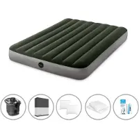 Intex Letto ad aria - 2 persone - 137 x 191 x 25 cm - Verde - Con pompa + lenzuolo nero + cuscino + federe Molton 2 in 1 + set di riparazione