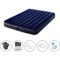 Intex Letto gonfiabile - 2 persone - 137 x 191 x 25 cm - Blu + pompa elettrica - 650 litri/min + lenzuolo nero + cuscino + federe Molton 2 in 1 + set di riparazione