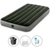 Intex Letto gonfiabile - 1 persona - 99 x 191 x 25 cm - Verde - Con pompa + lenzuolo bianco + kit di riparazione