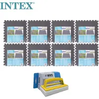 Intex - Confezione economica - Piastrelle per piscina Grijs - 8 confezioni da 8 piastrelle - 16m² & spazzola WAYS