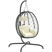 vidaXL Sedia sospesa a uovo con cuscino in rattan bianco crema e acciaio