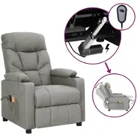 vidaXL Sedia da massaggio elettrica in tessuto grigio chiaro
