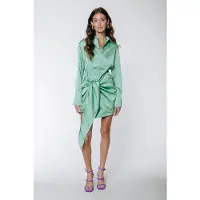 Colourful Rebel Mette Uni Satin Knotted Shirt Dress Mint Taglia: S | Abiti in T-Shirt Outlet | Donna | Ciano