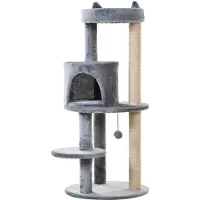 PawHut Albero tiragraffi a 4 piani con colonne in sisal, grande, in peluche grigio
